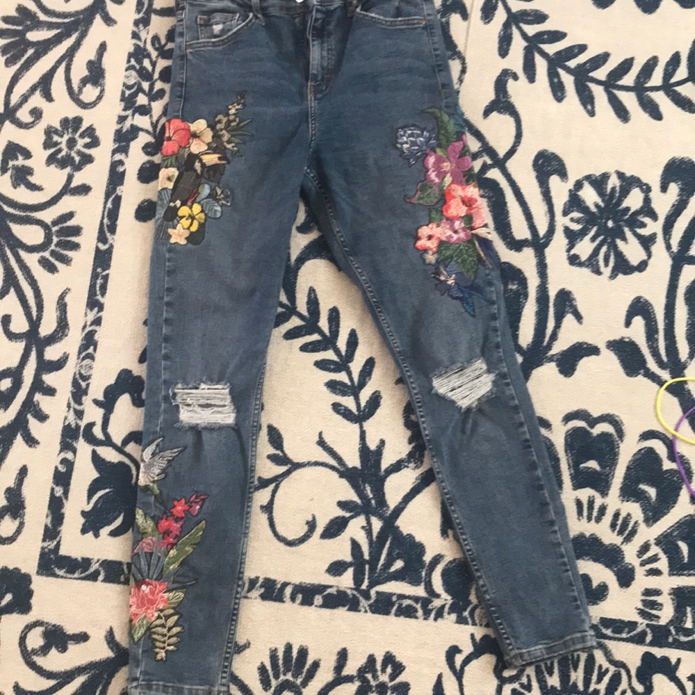Topshop Jamie floral rip jeans